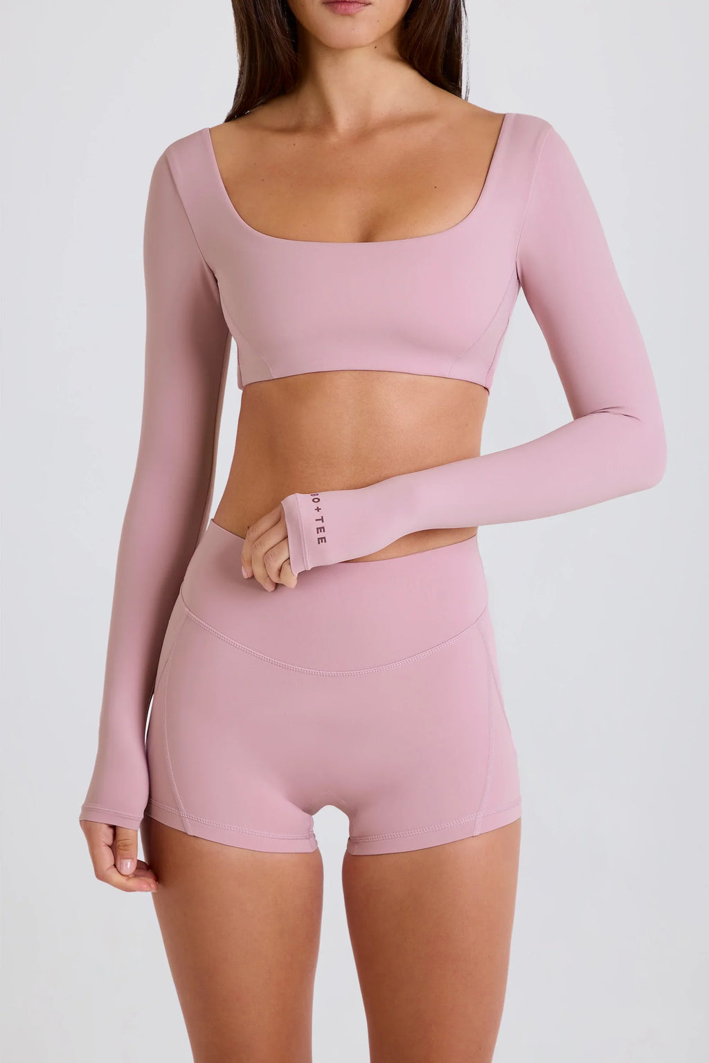 Four-Way Stretch High-Waist Mini Shorts in Mauve