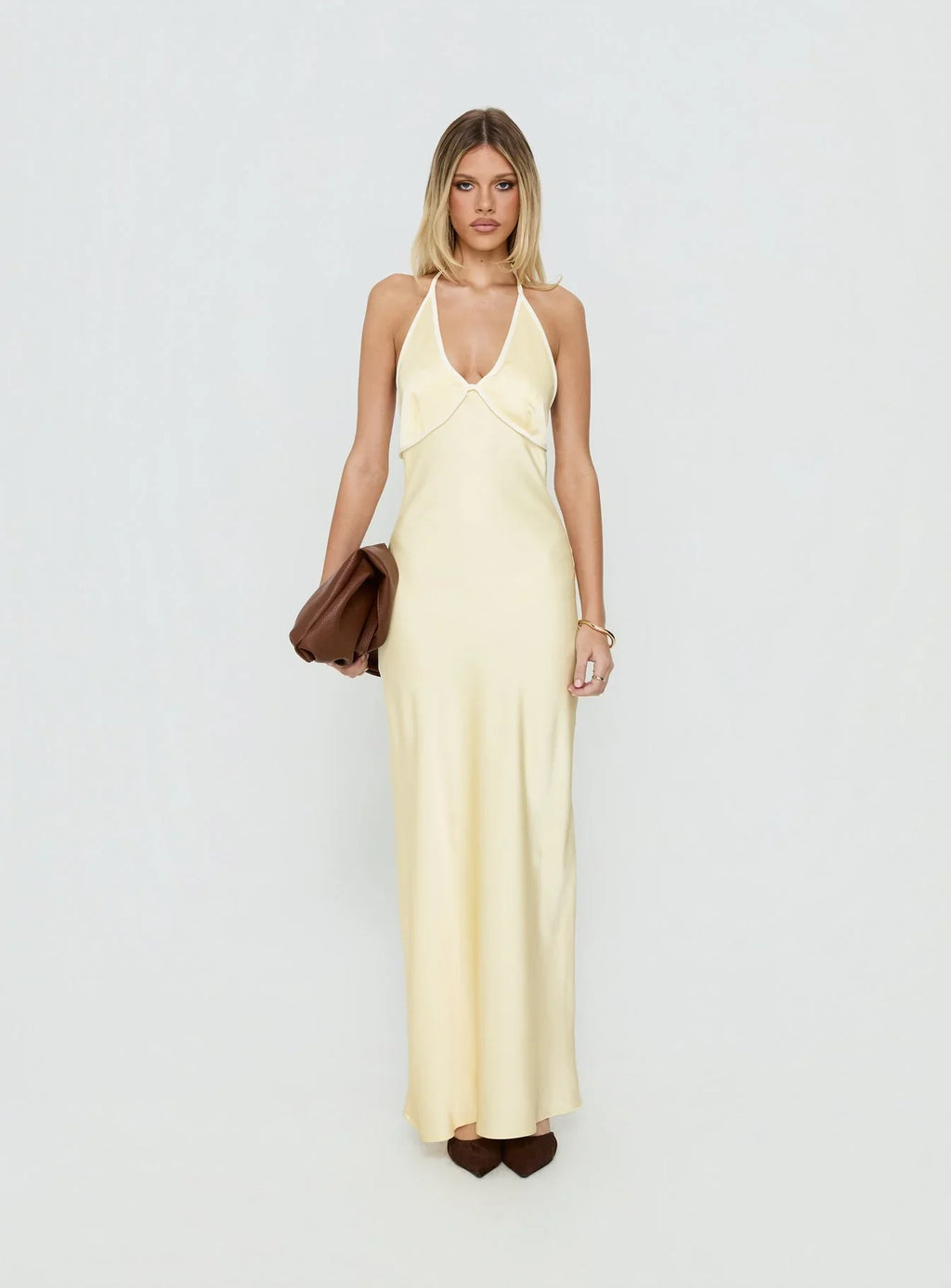 Esmia Halter Maxi Dress Lemon / White