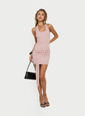 Natessa Halter Drape Mini Dress Pink Polka Dot