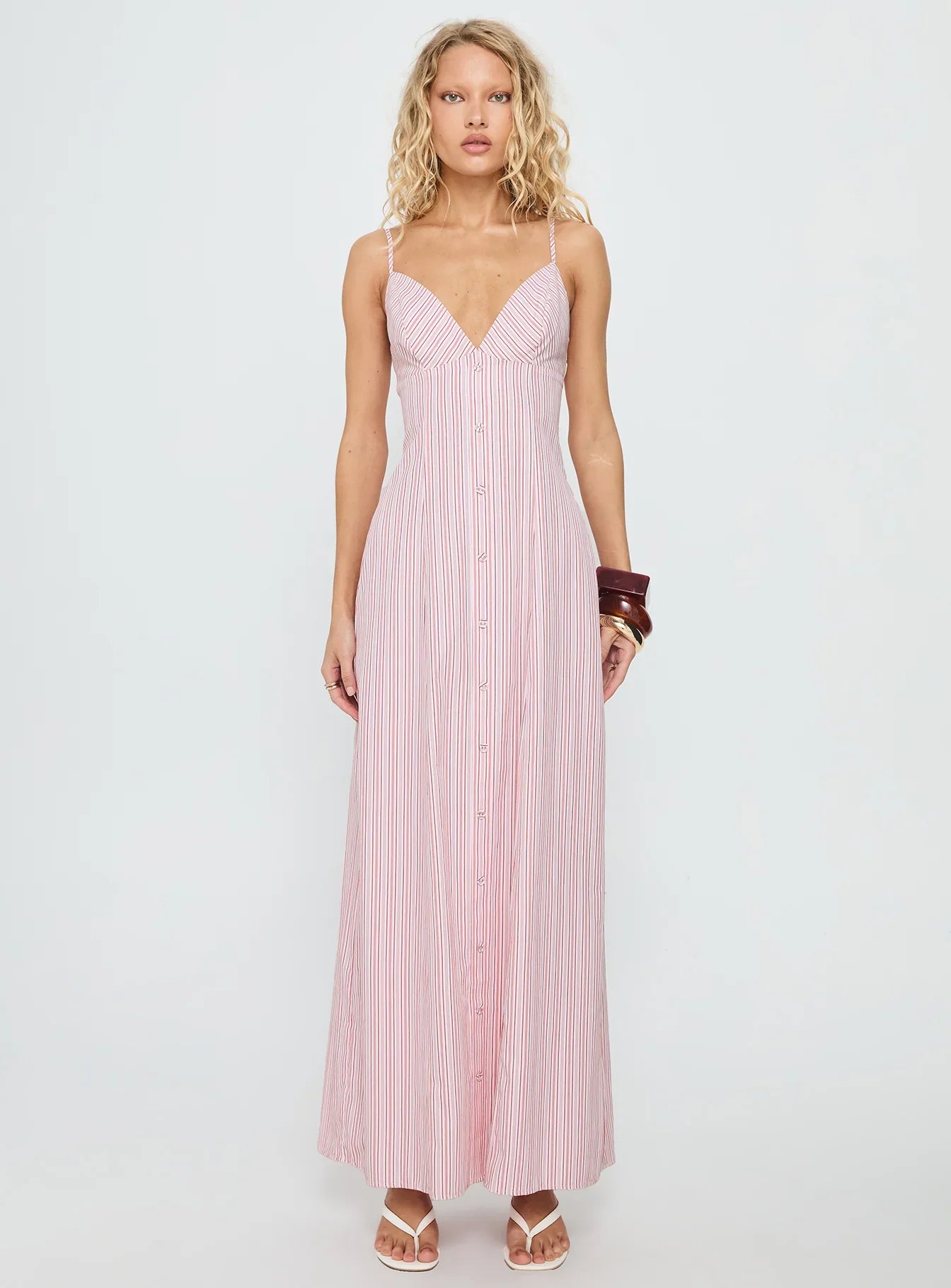 Samiyah Button Down Maxi Dress Red Stripe