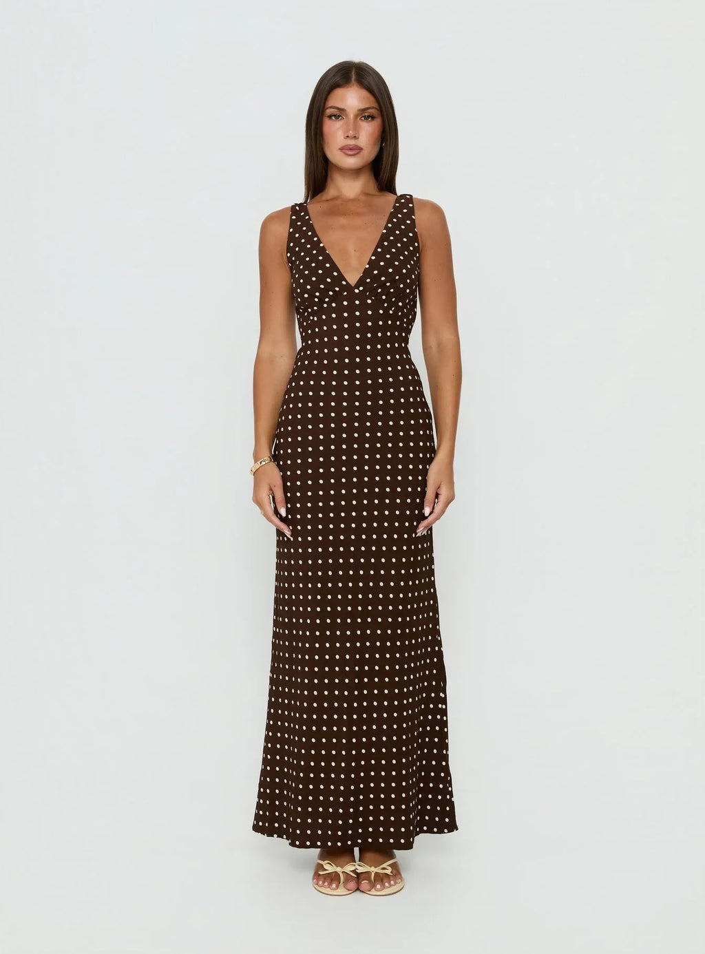 Nellie Maxi Dress Brown Polka Dot Tall