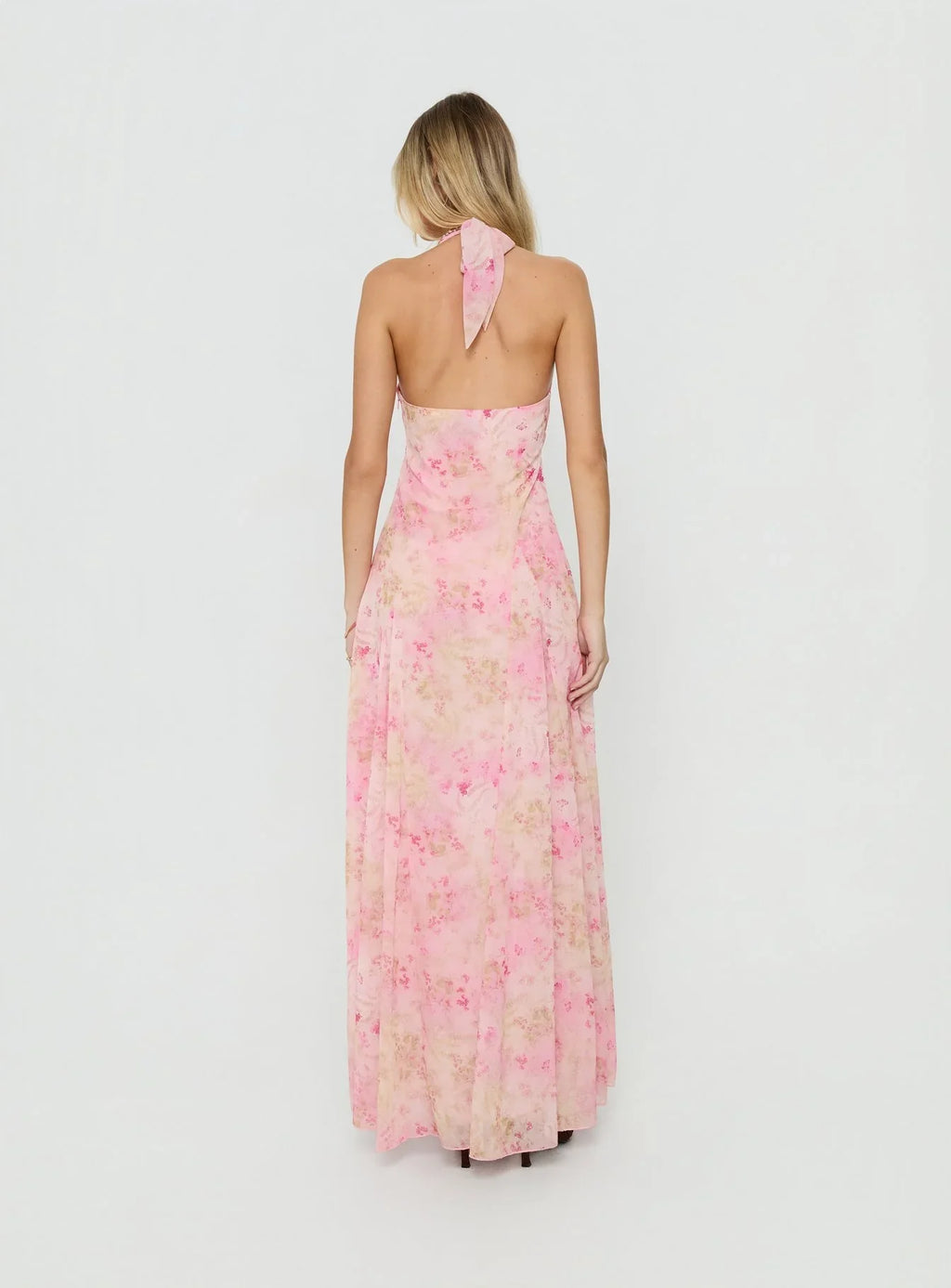 Dandelions Halter Maxi Dress Pink Floral