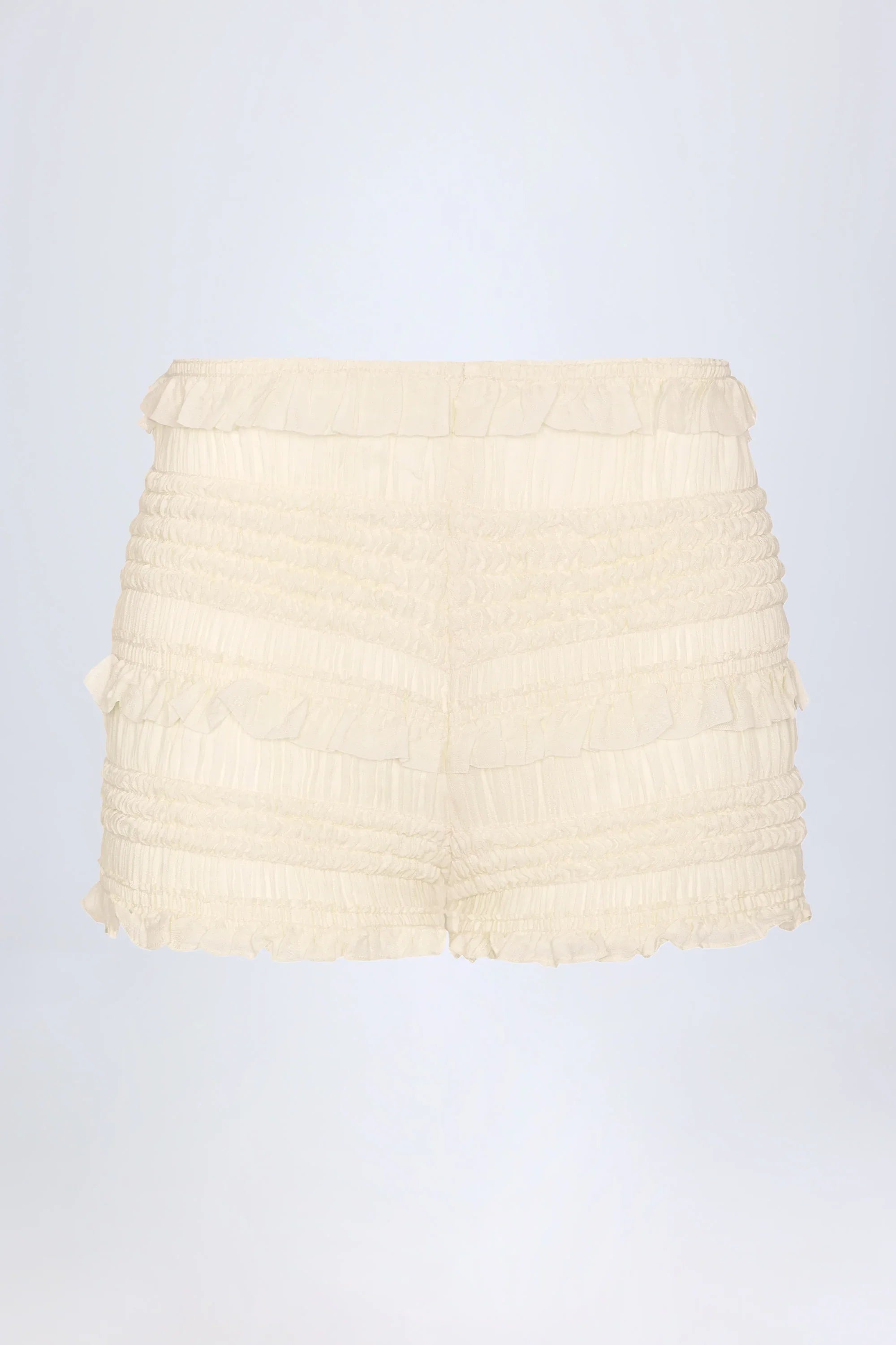 Ruffled Mid-Rise Shorts in Ivory
