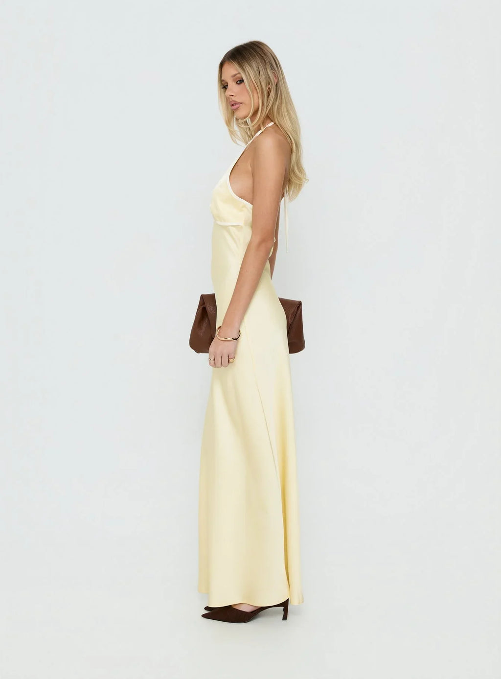 Esmia Halter Maxi Dress Lemon / White
