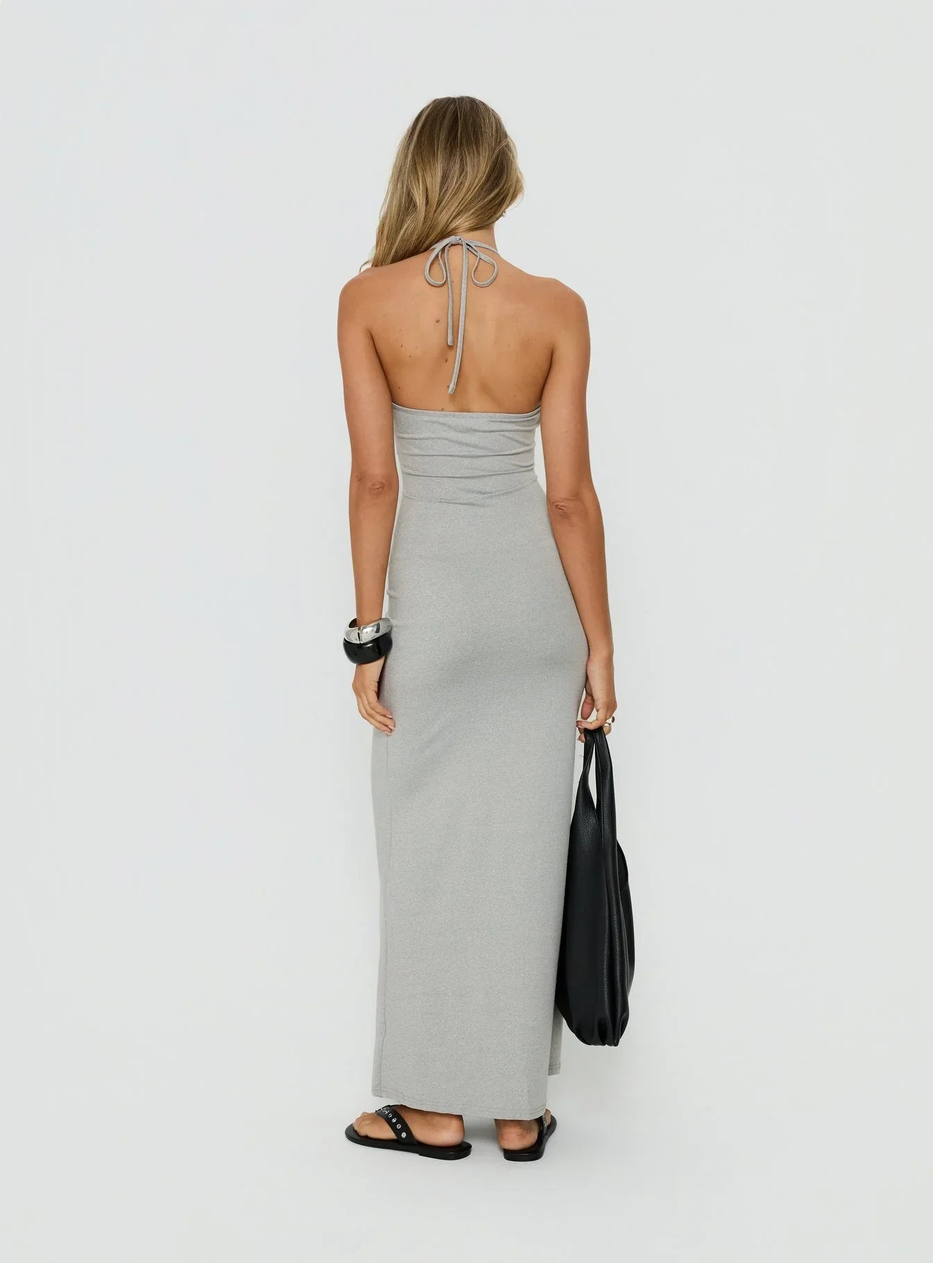 Chelsae Halter Maxi Dress Gray Marle