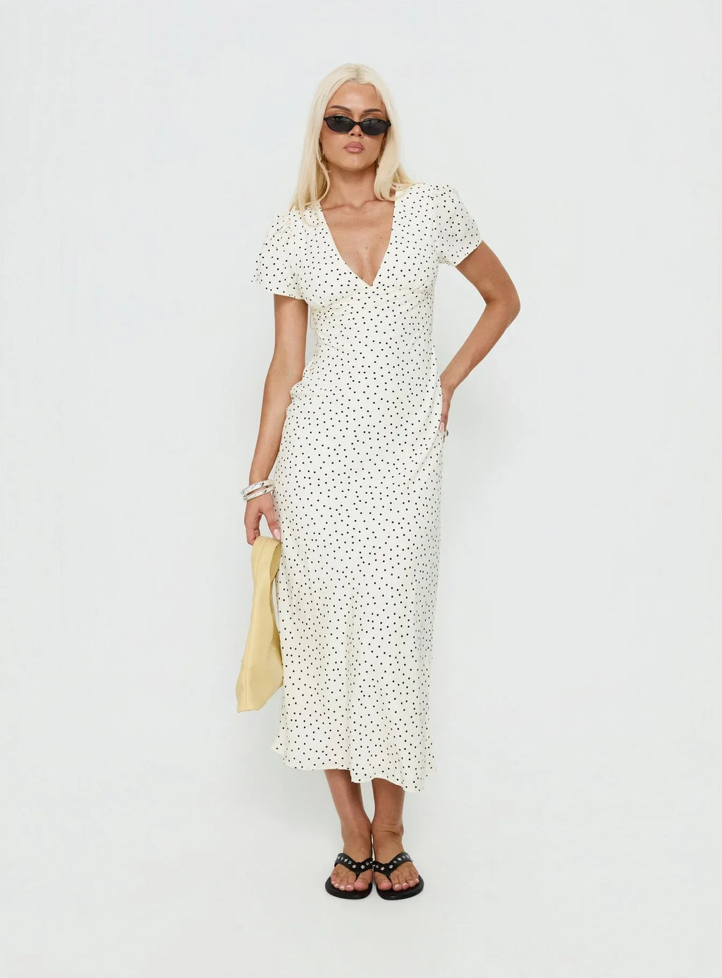 Mareiko V Neck Maxi Dress Cream Polka Dot