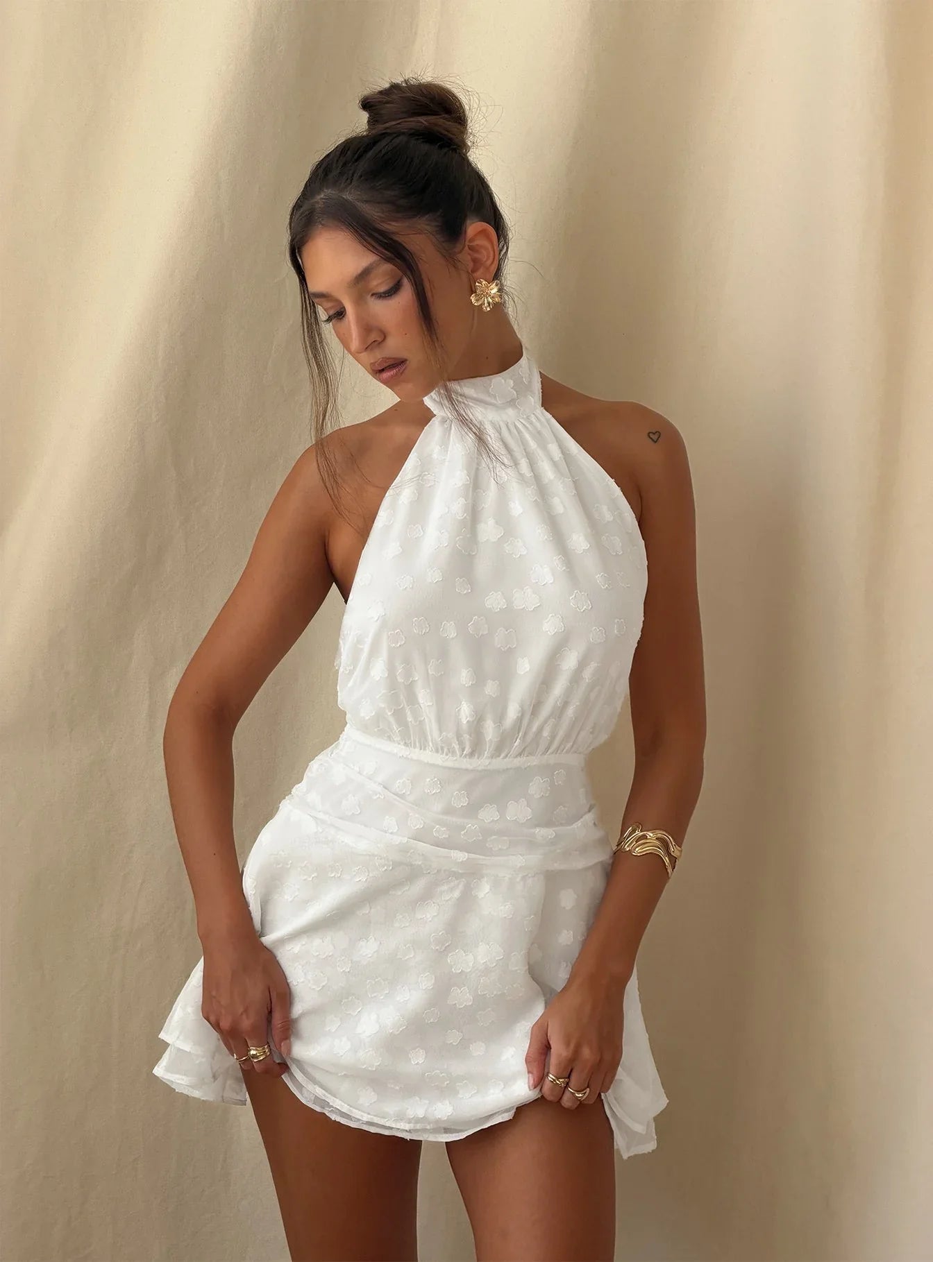 Lucky Ones Halter Mini Dress White