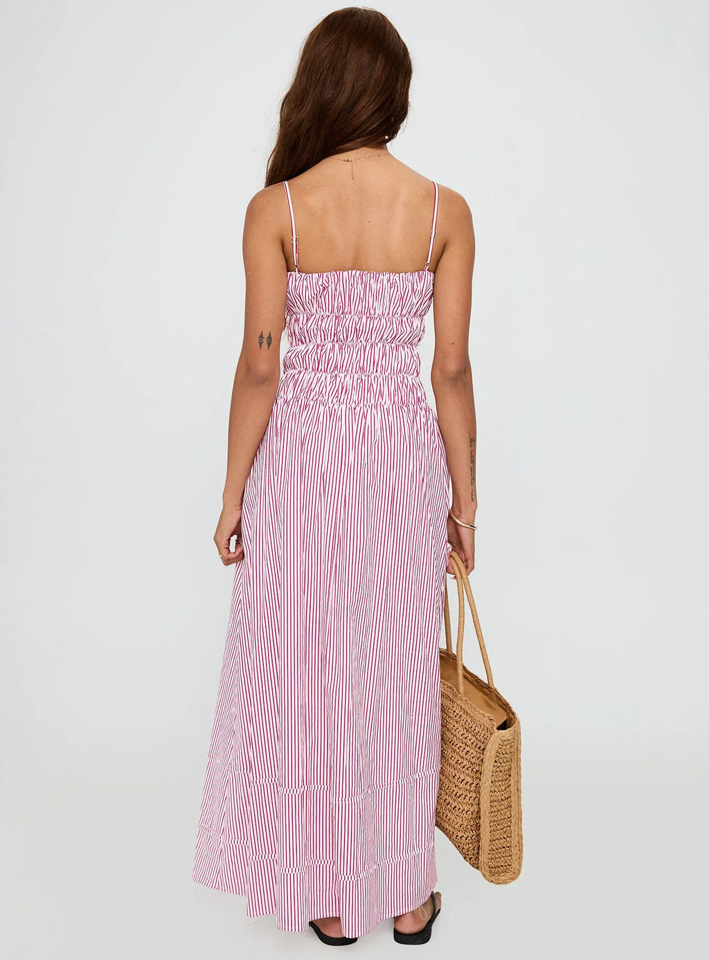 Loralei Shirred Maxi Dress Red Stripe