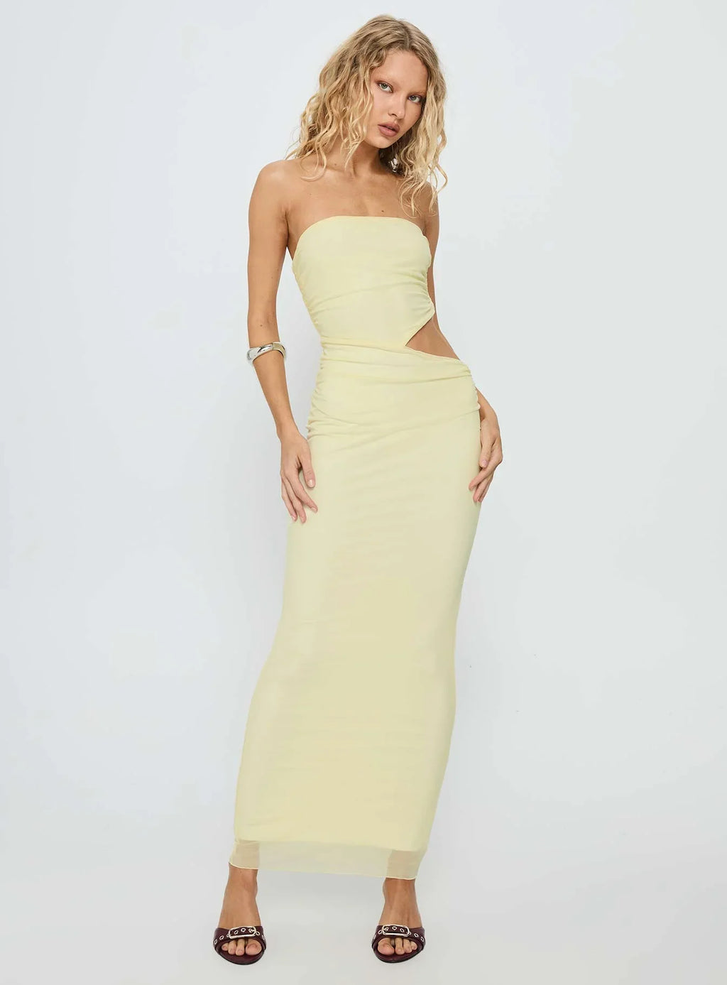 Tyllie Strapless Cut Out Maxi Dress Yellow