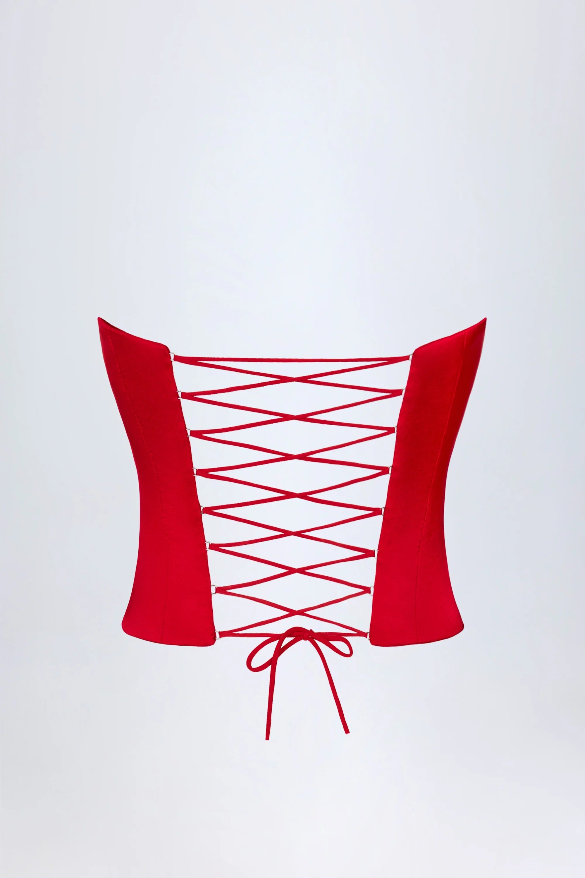 Curved Lace-Up Corset Top in Fire Red
