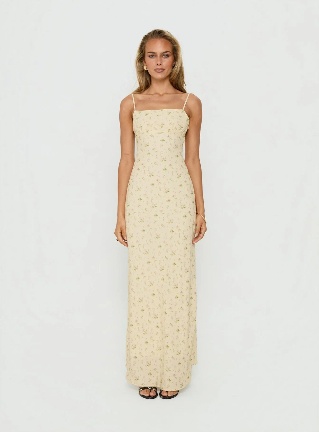 Alliza Square Neck Maxi Dress Yellow Floral