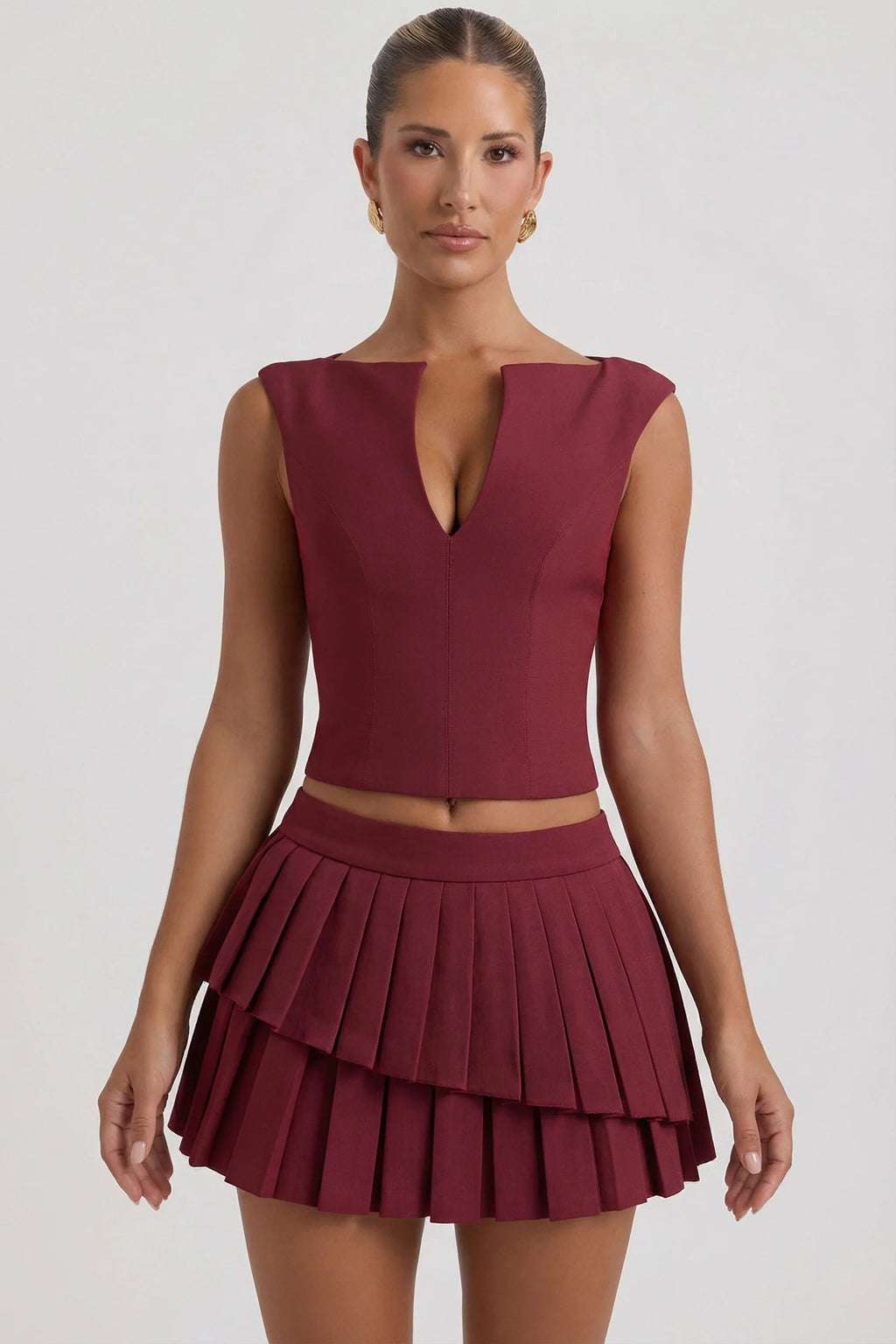 Open-Front Crop Top in Wine Red