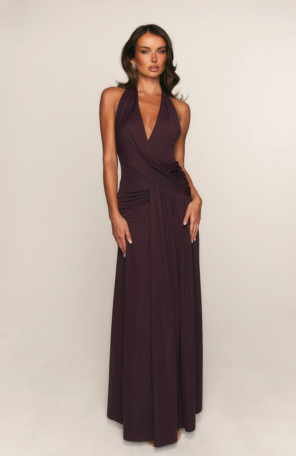 Perfect Illusion Halter Maxi Dress Dark Cherry