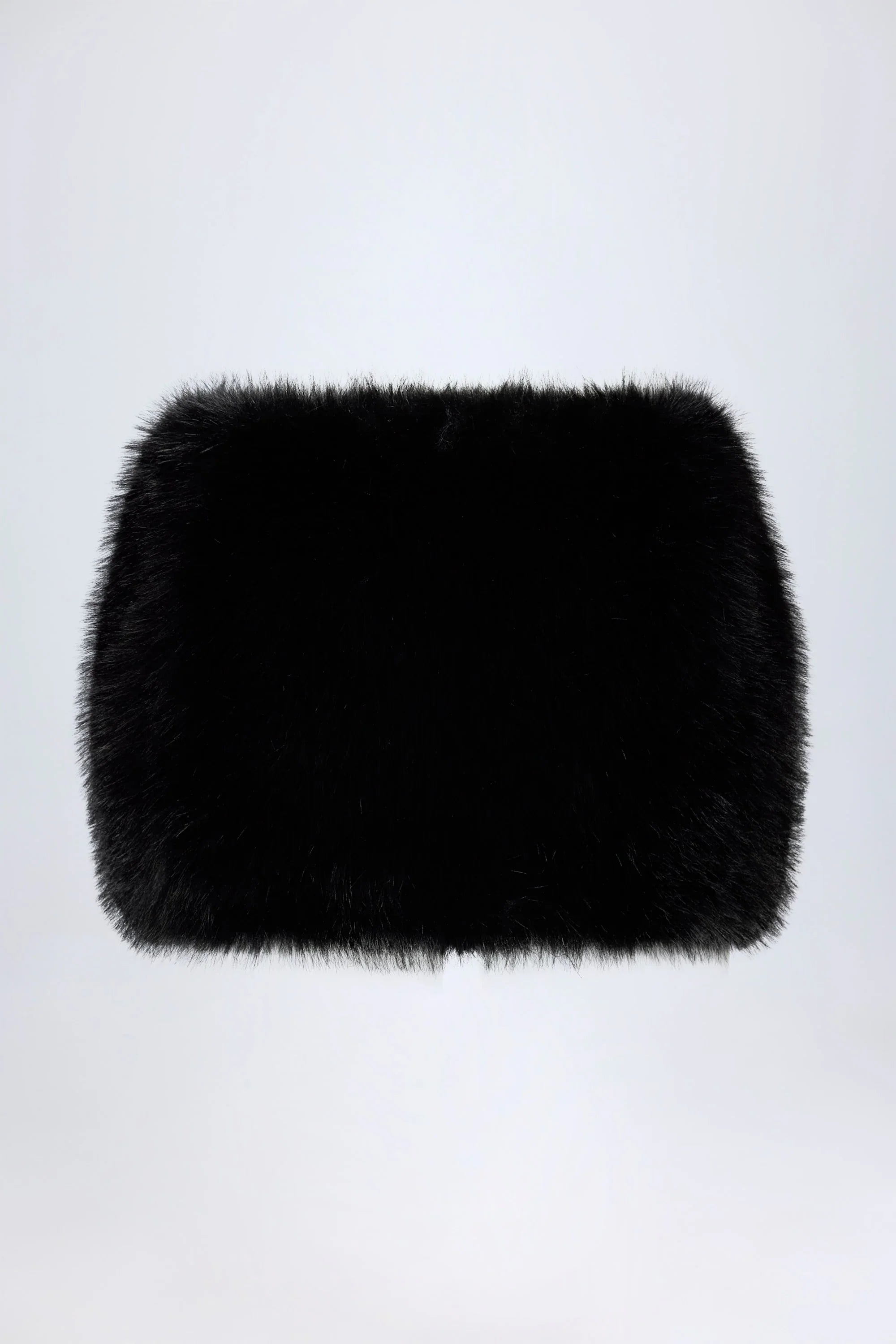 Buckle-Detail Faux Fur Micro Mini Skirt in Black