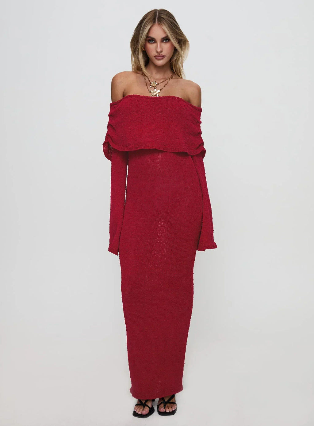 Aleyah Long Sleeve Maxi Dress Burgundy