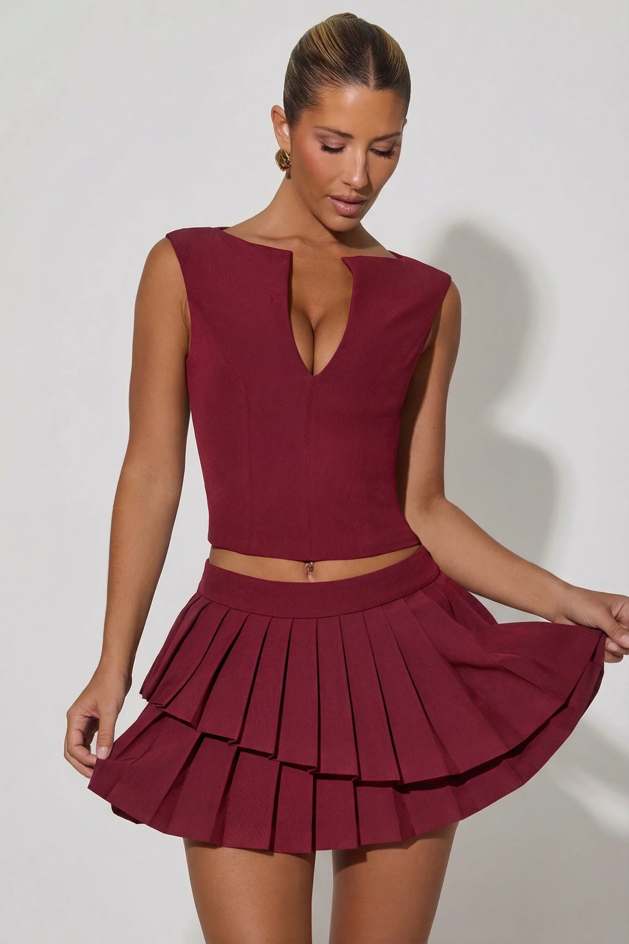 Open-Front Crop Top in Wine Red