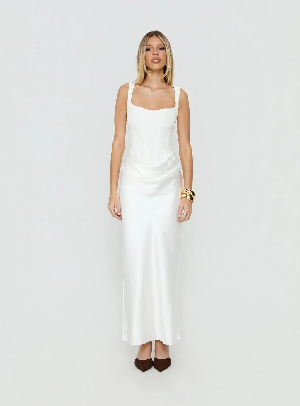 Ryana Corset Drape Maxi Dress White