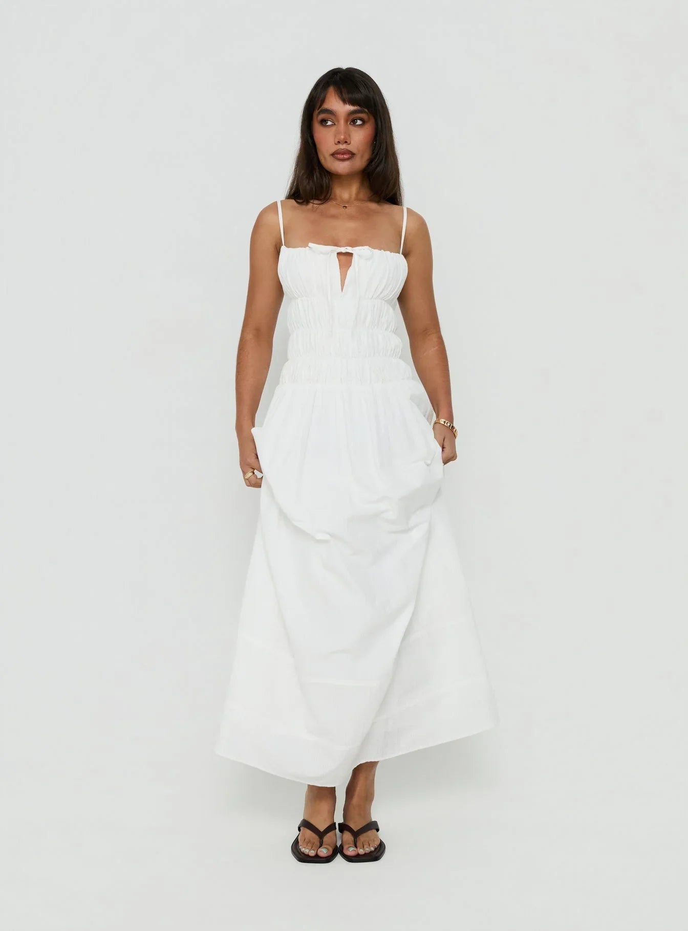 Loralei Shirred Maxi Dress White