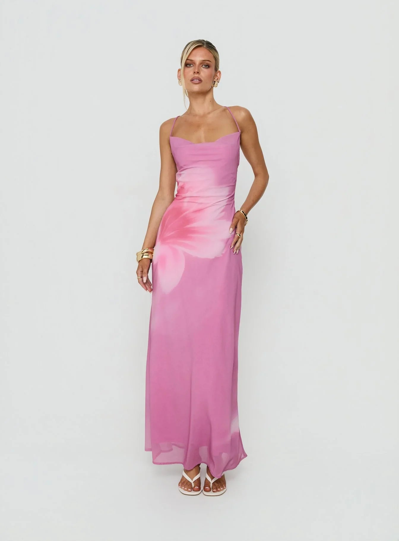 Coletta Cowl Neck Maxi Dress Pink Floral