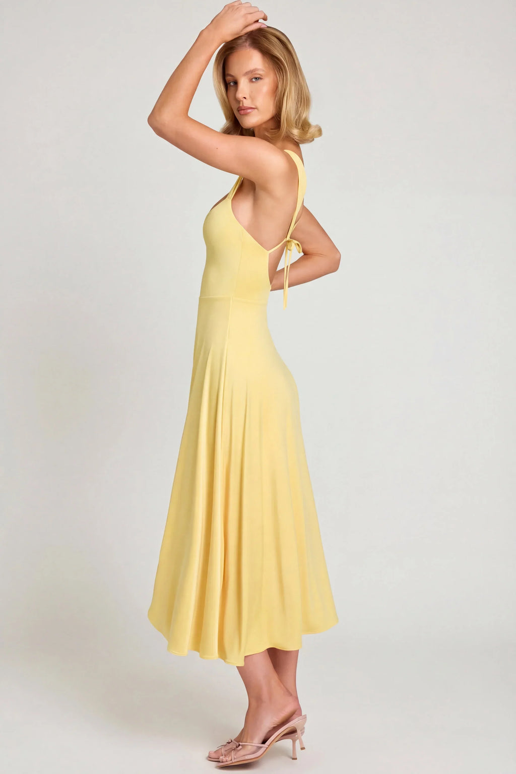 Sweetheart-Neck Ruched Midaxi Dress in Pastel Yellow