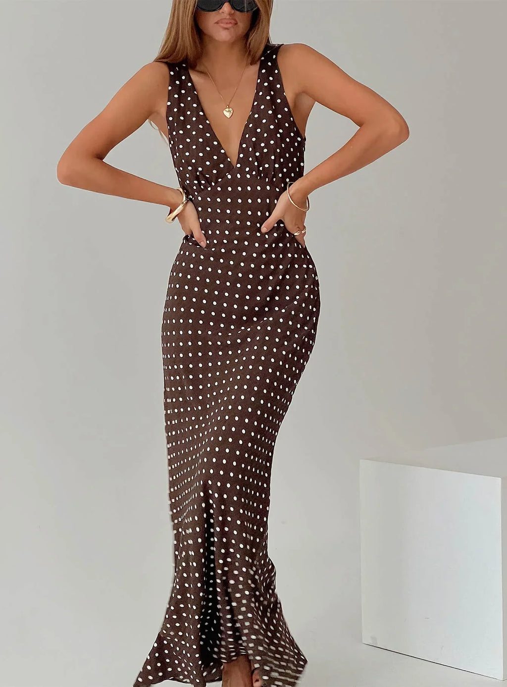 Nellie Maxi Dress Brown Polka Dot Tall