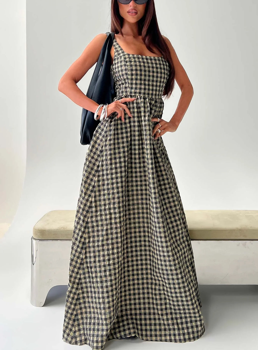 Cartmel Check Maxi Dress Black / Cream