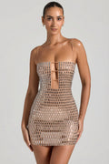 Embellished Cut-Out Mini Dress in Honey