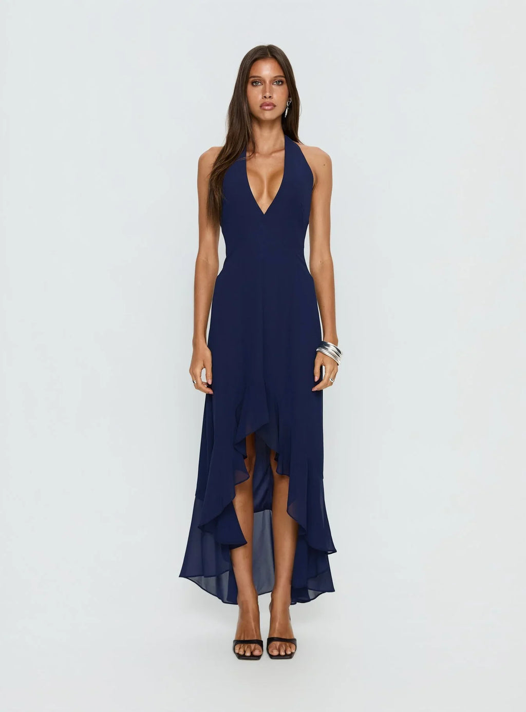 Agata Halter Frill Maxi Dress Navy