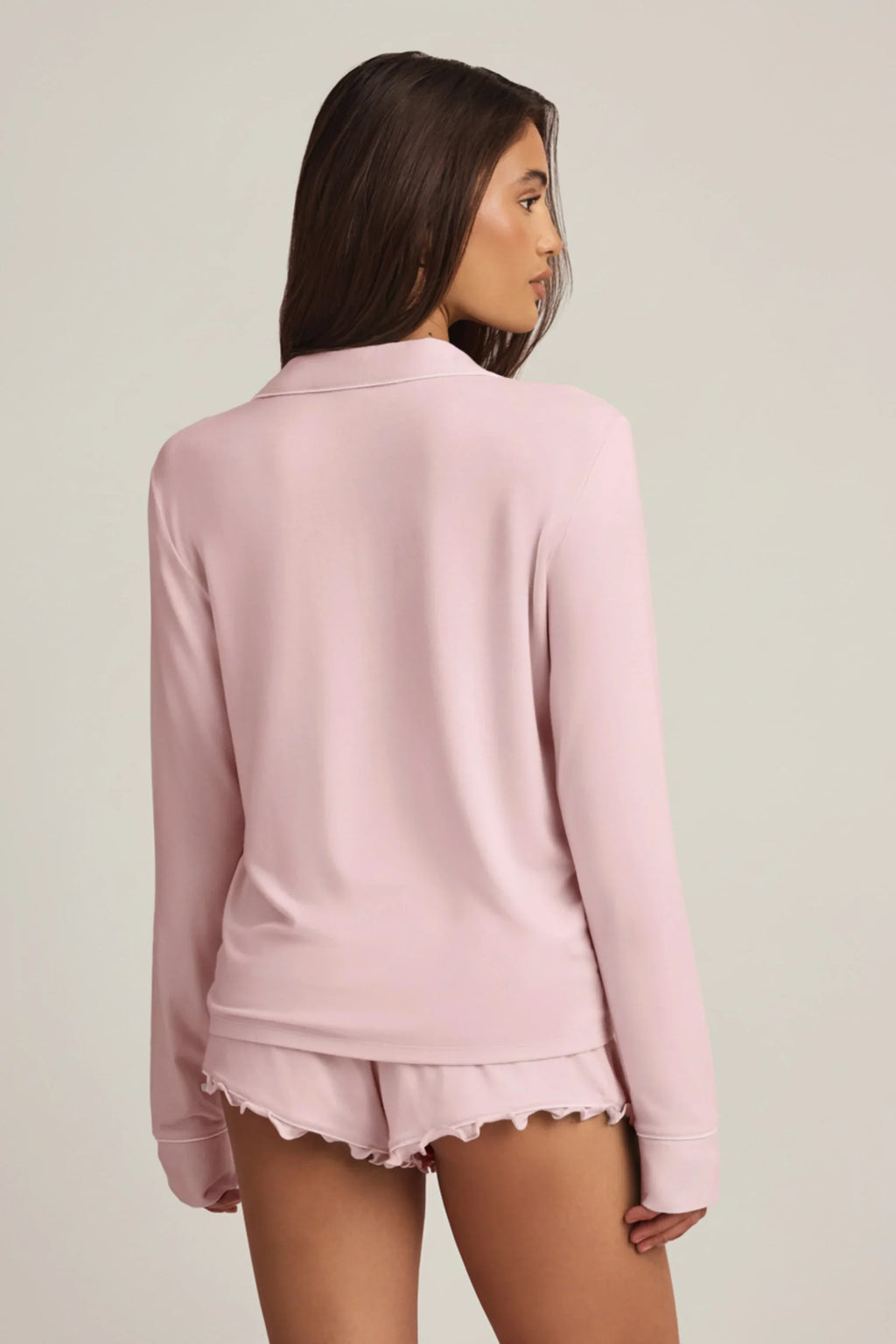 Modal Ruffle-Trim Pyjama Shorts in Baby Pink