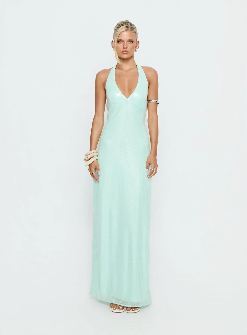 Isanna Halter Sequin Maxi Dress Jelly Mint