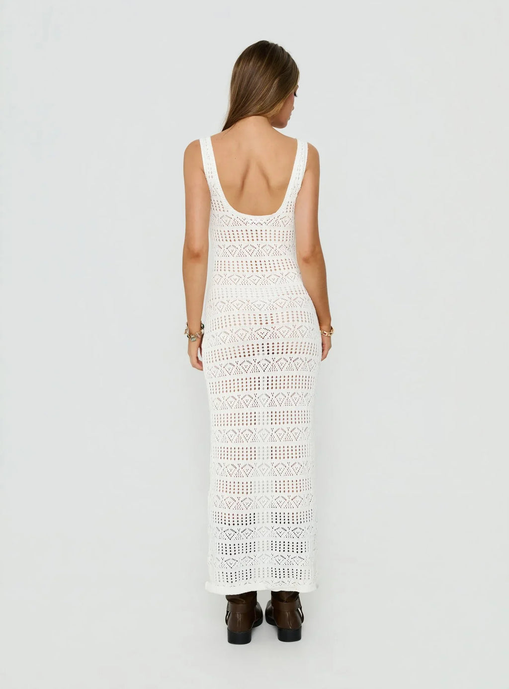 Ledena Knit V Neck Maxi Dress Cream