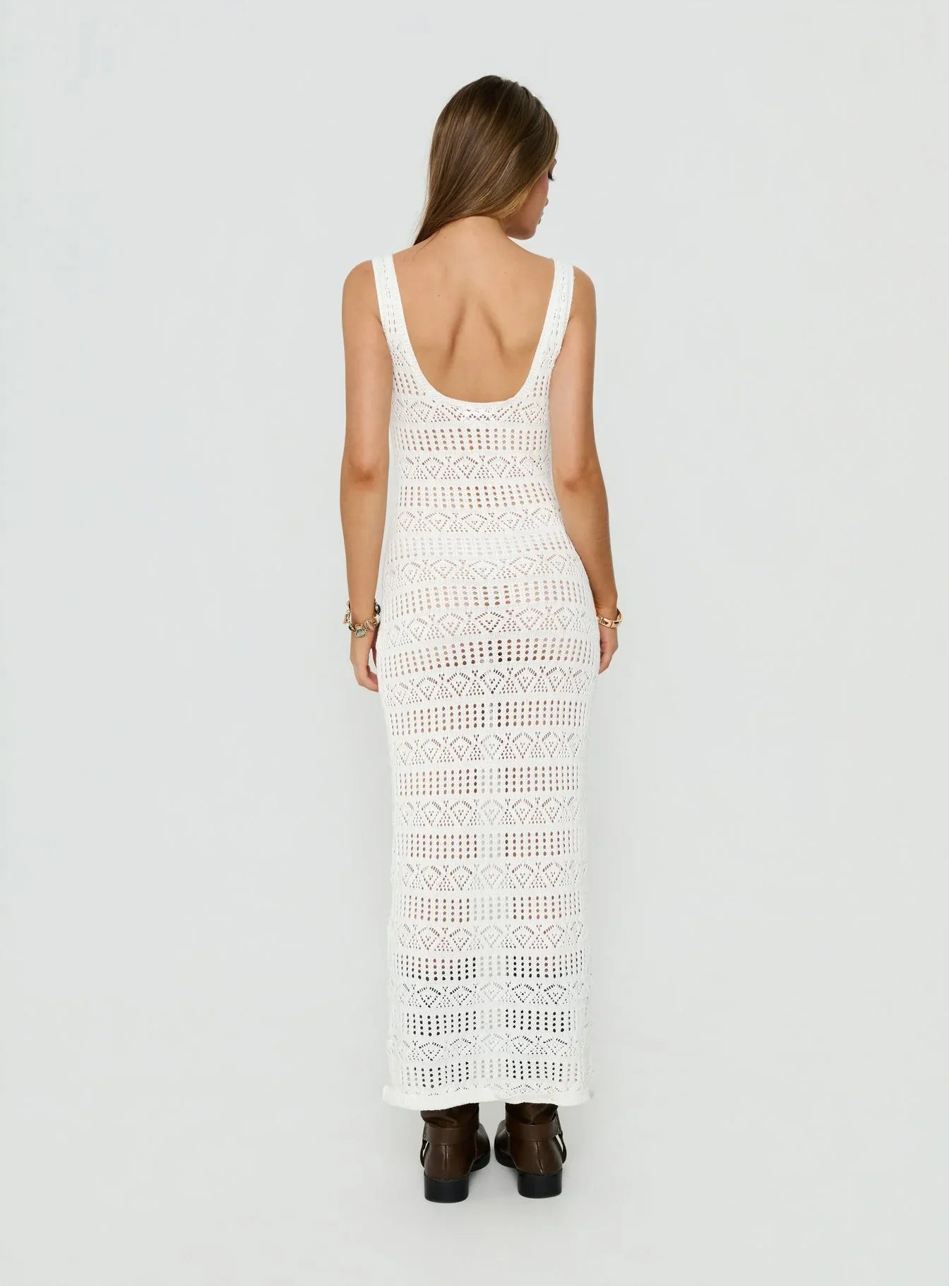 Ledena Knit V Neck Maxi Dress Cream