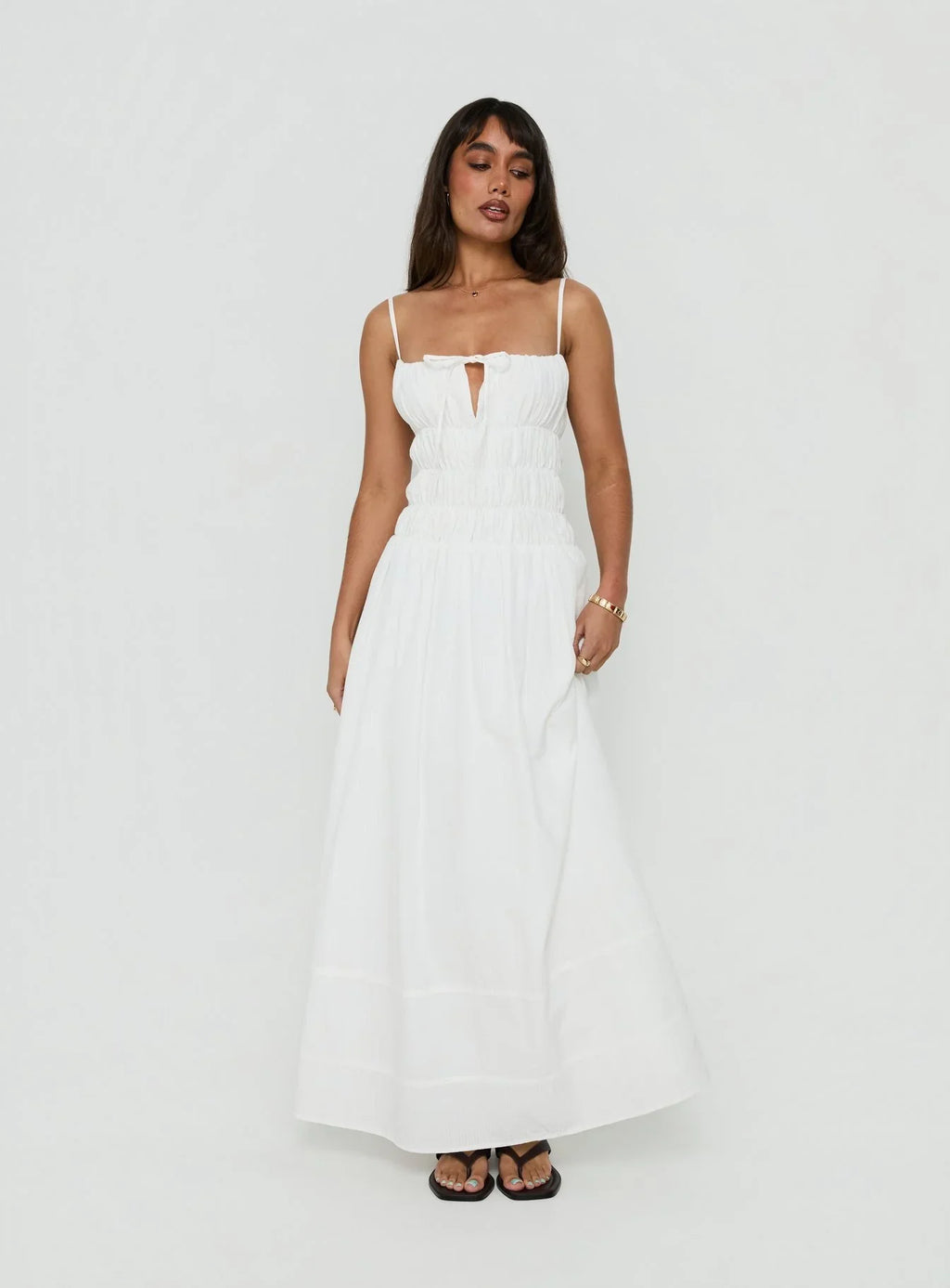 Loralei Shirred Maxi Dress White
