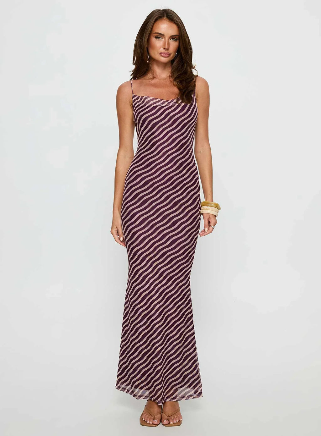 Aliah Cowl Neck Maxi Dress Plum Stripe