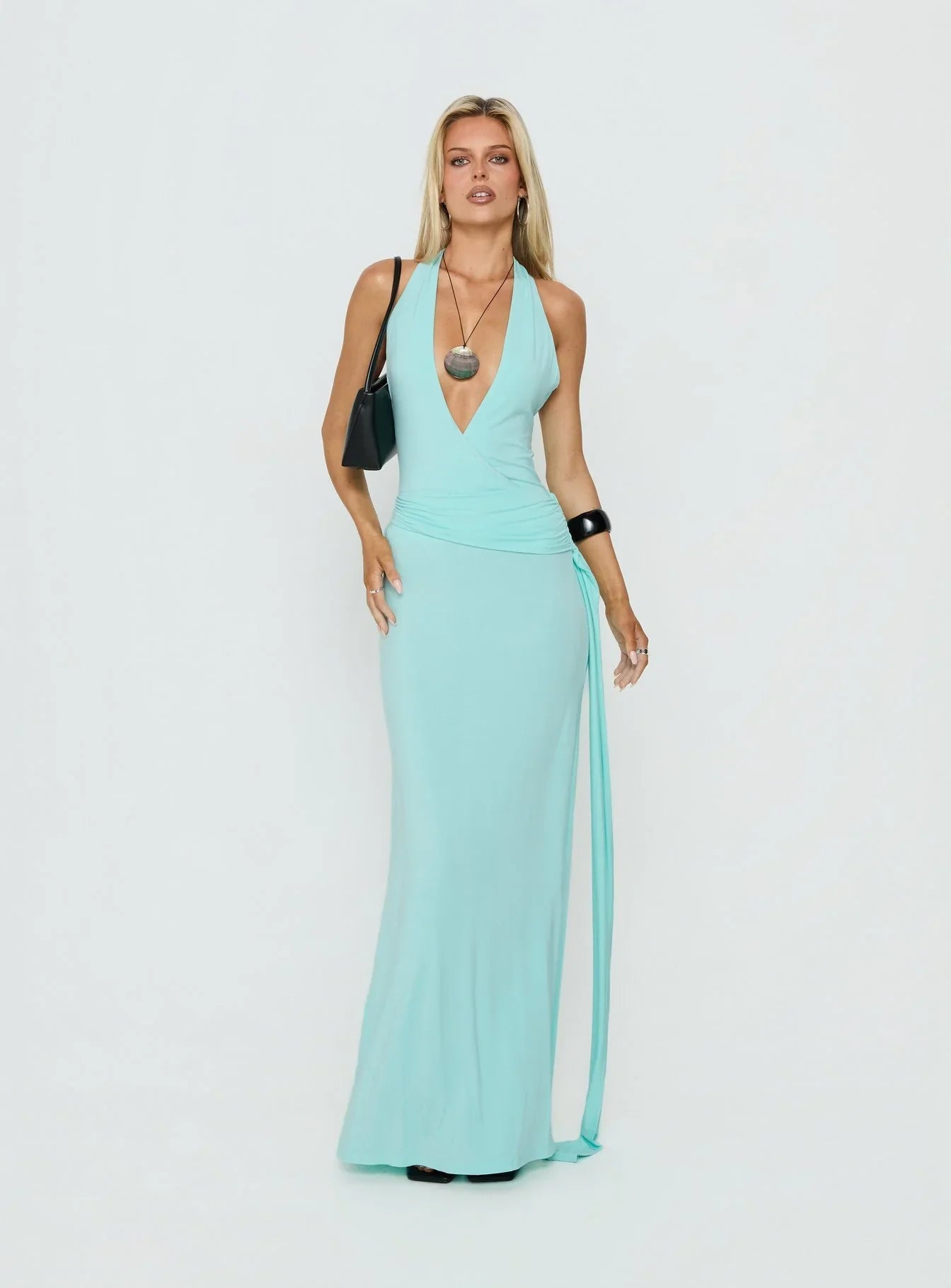 So Major Draped A-Line Maxi Dress Blue