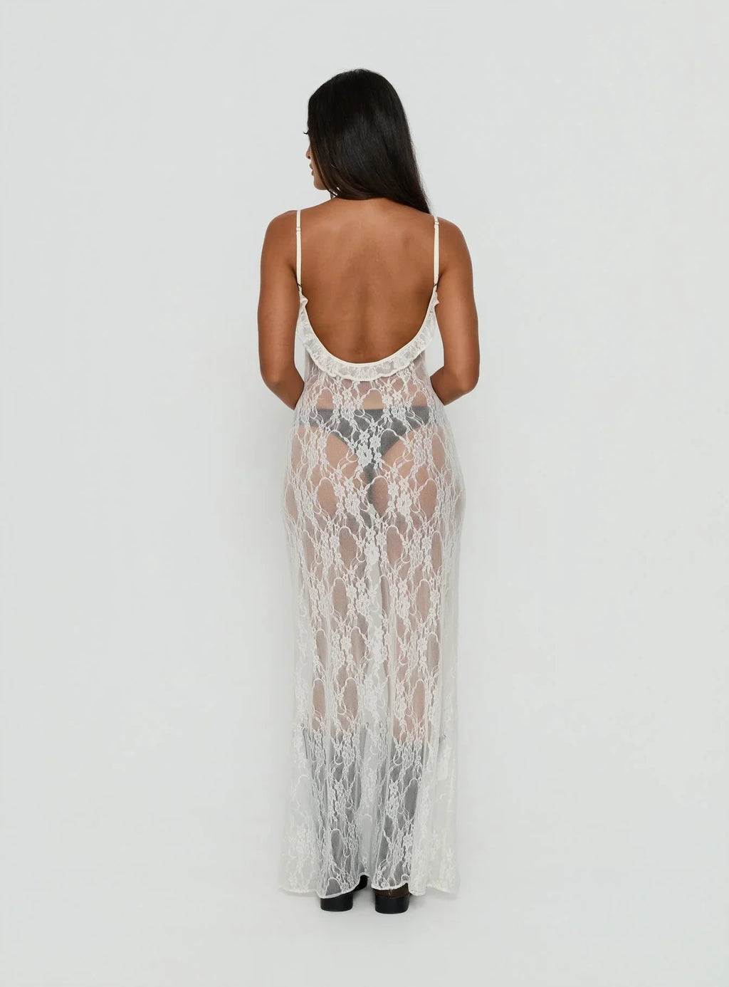 Wall Of Sound Sheer Lace Maxi Dress Antique White