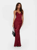Devotedness Satin Corset Maxi Dress Deep Red