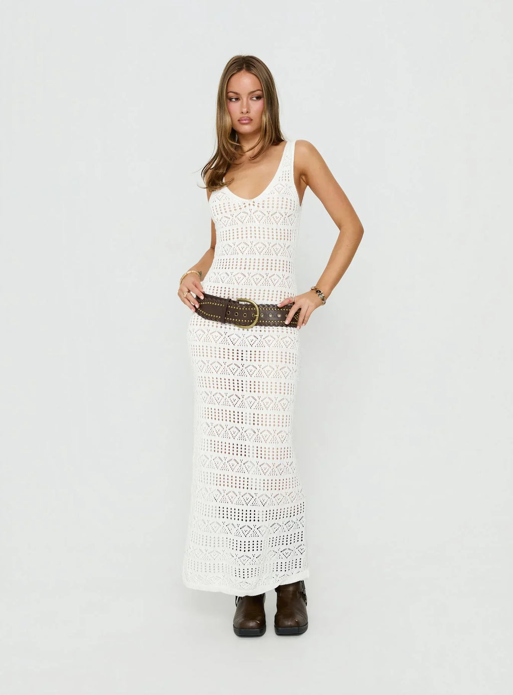 Ledena Knit V Neck Maxi Dress Cream