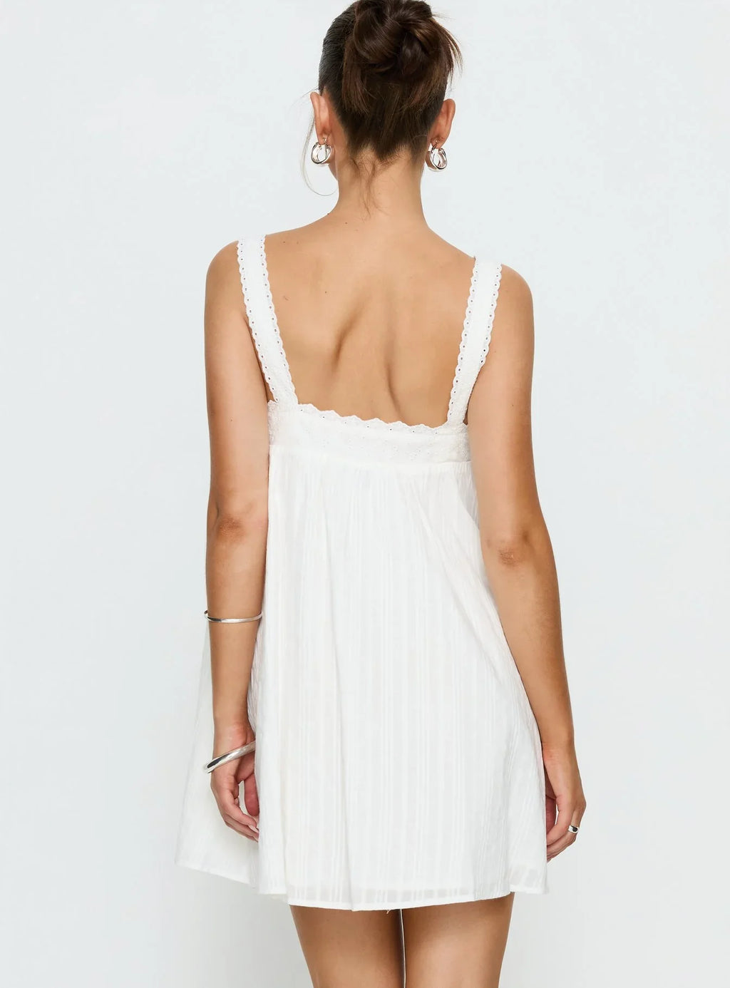 Reason To Stay Lace Trim Floaty Mini Dress White