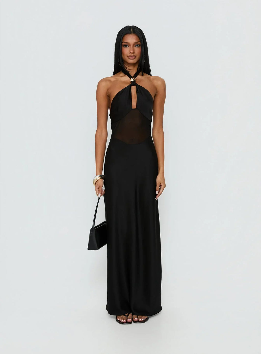 Rosario Halter Sheer Maxi Dress Black