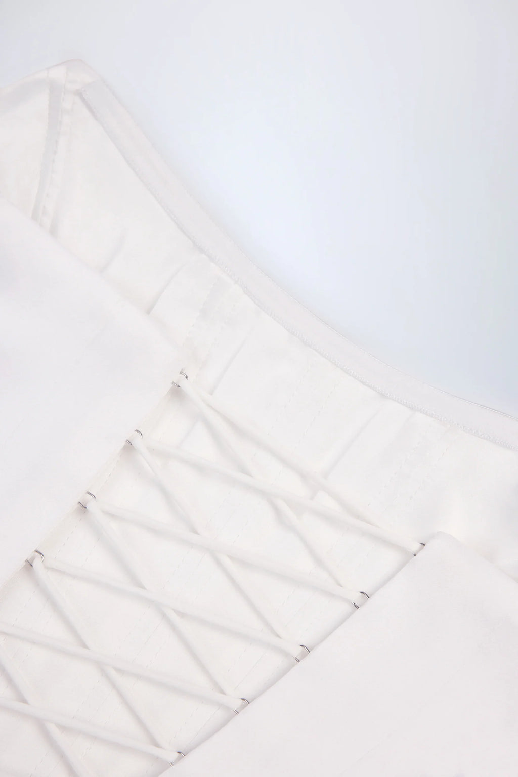 Curved Lace-Up Corset Top in White