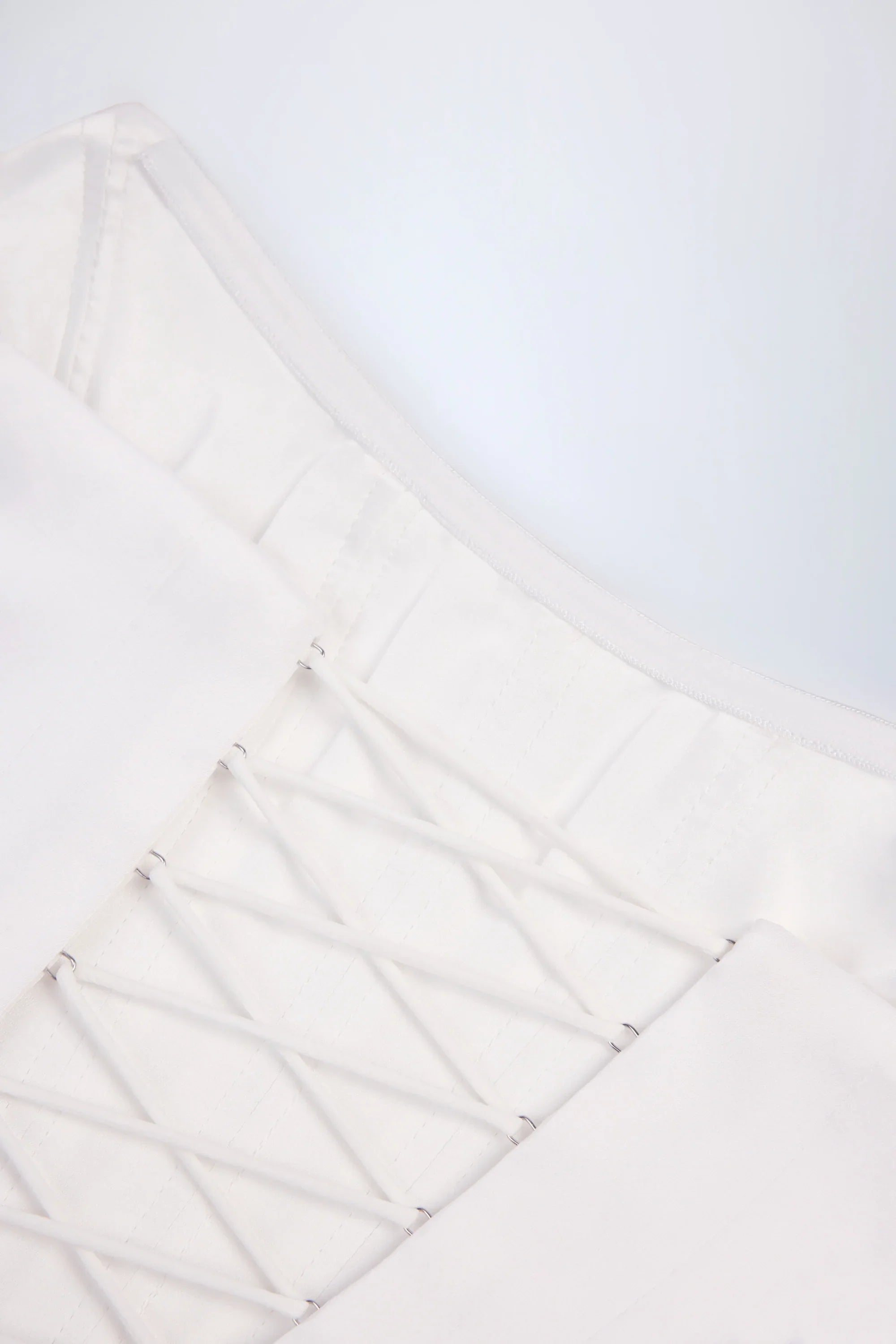 Curved Lace-Up Corset Top in White