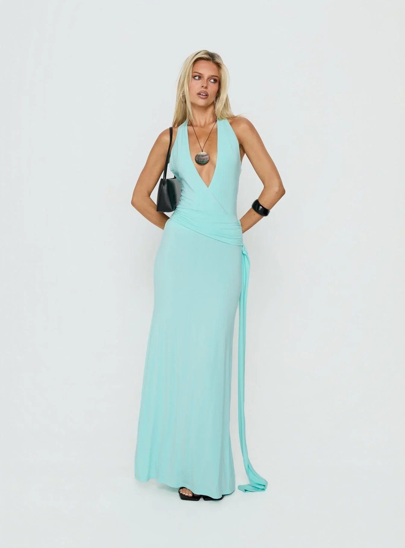 So Major Draped A-Line Maxi Dress Blue