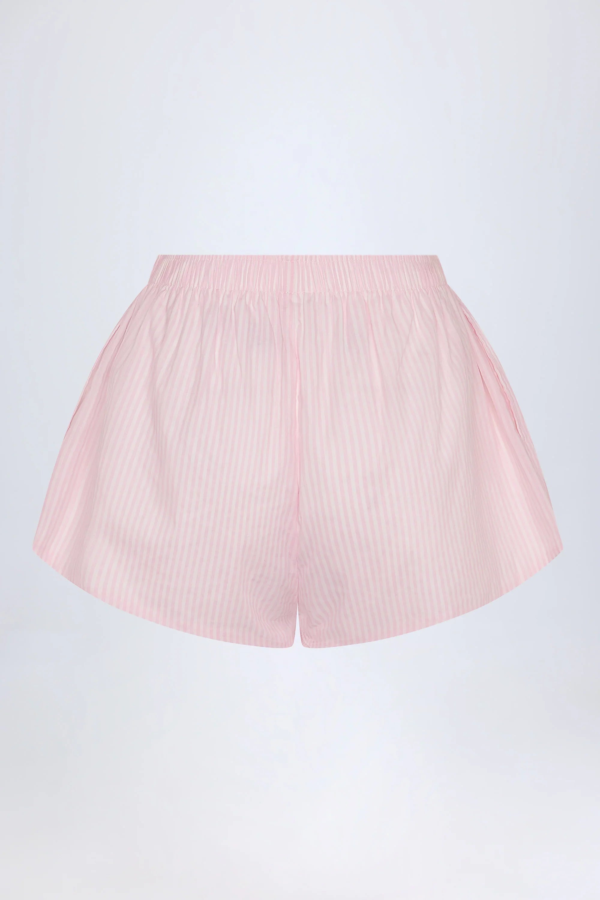 Tie-Front Cotton-Poplin Shorts in Pink White Stripe