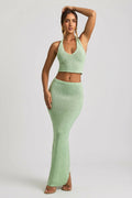 Bouclé Mid-Rise Maxi Skirt in Mint