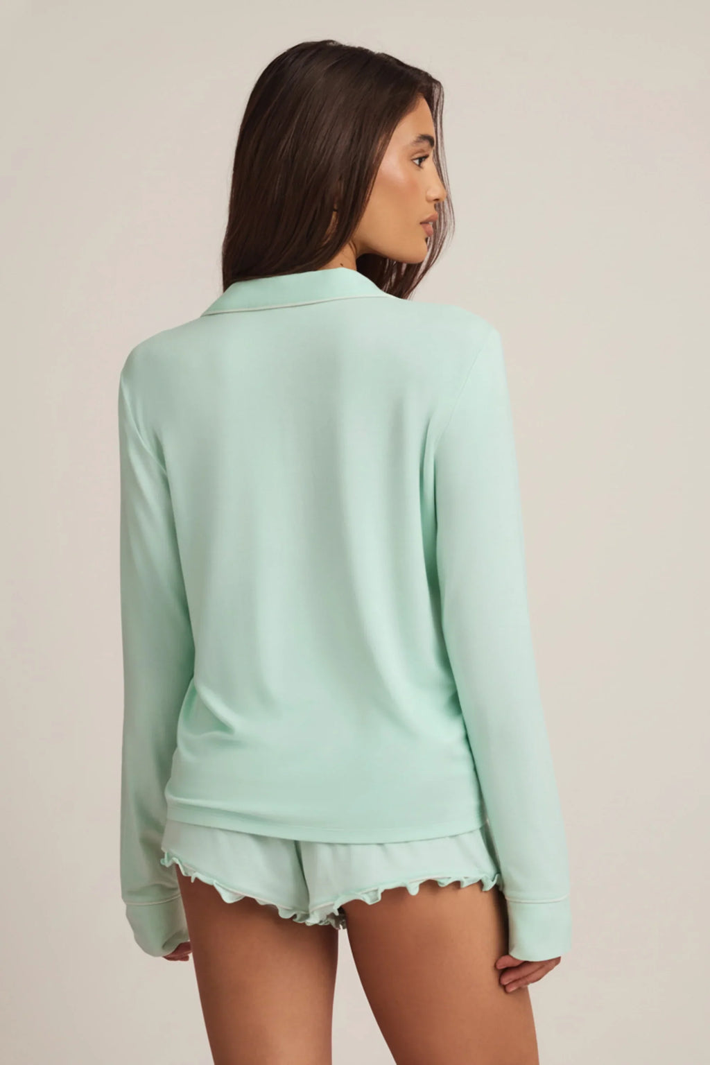Modal Ruffle-Trim Pyjama Shorts in Mint