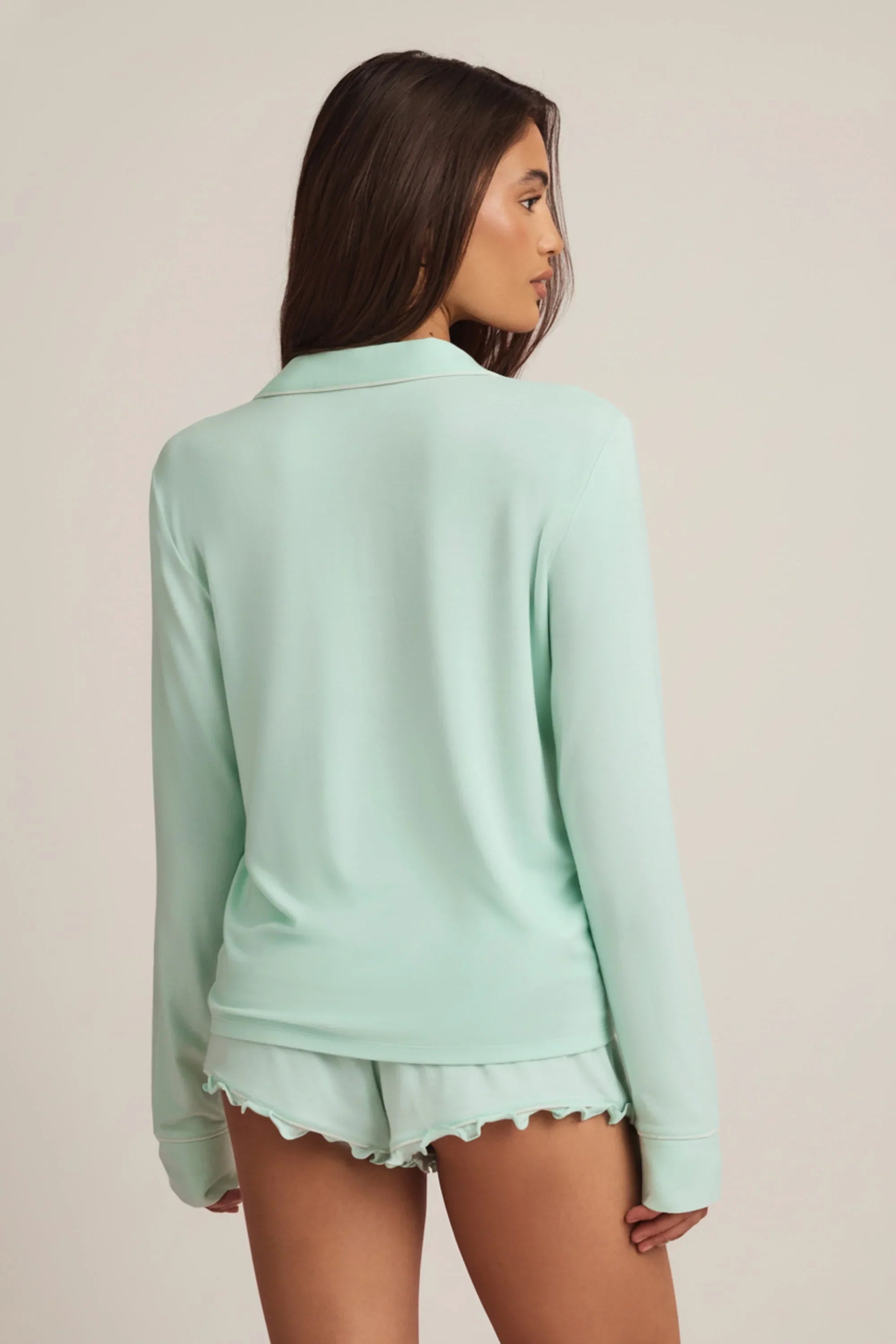 Modal Ruffle-Trim Pyjama Shorts in Mint
