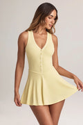 Modal Button-Detail A-Line Mini Dress in Lemon Sherbet