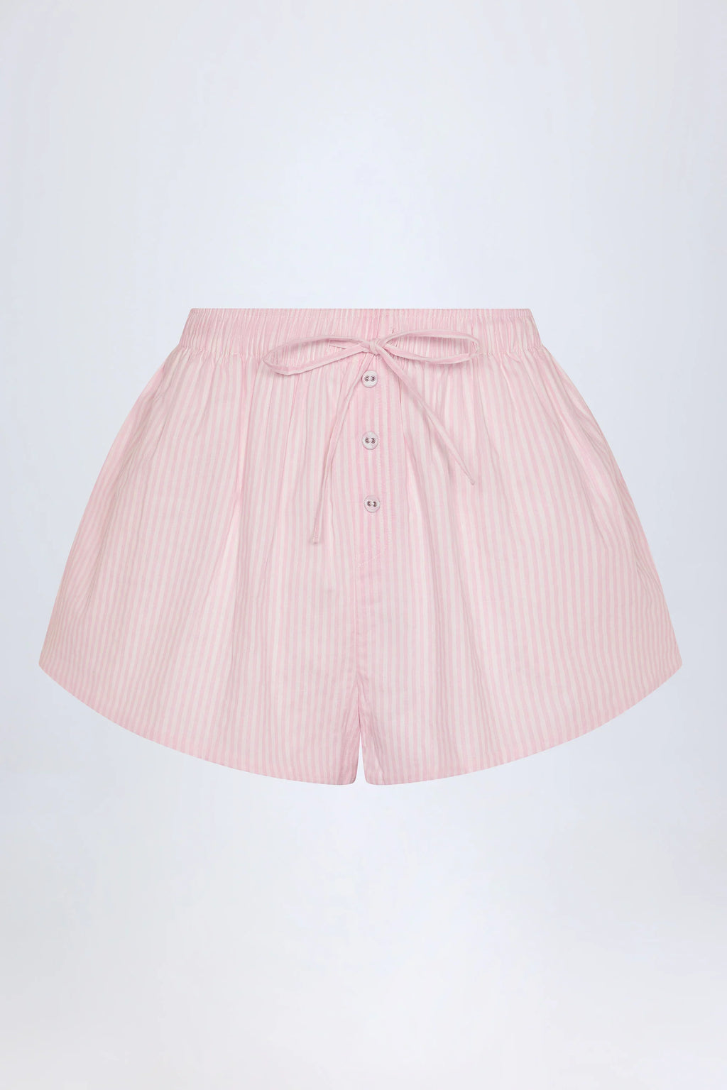 Tie-Front Cotton-Poplin Shorts in Pink White Stripe