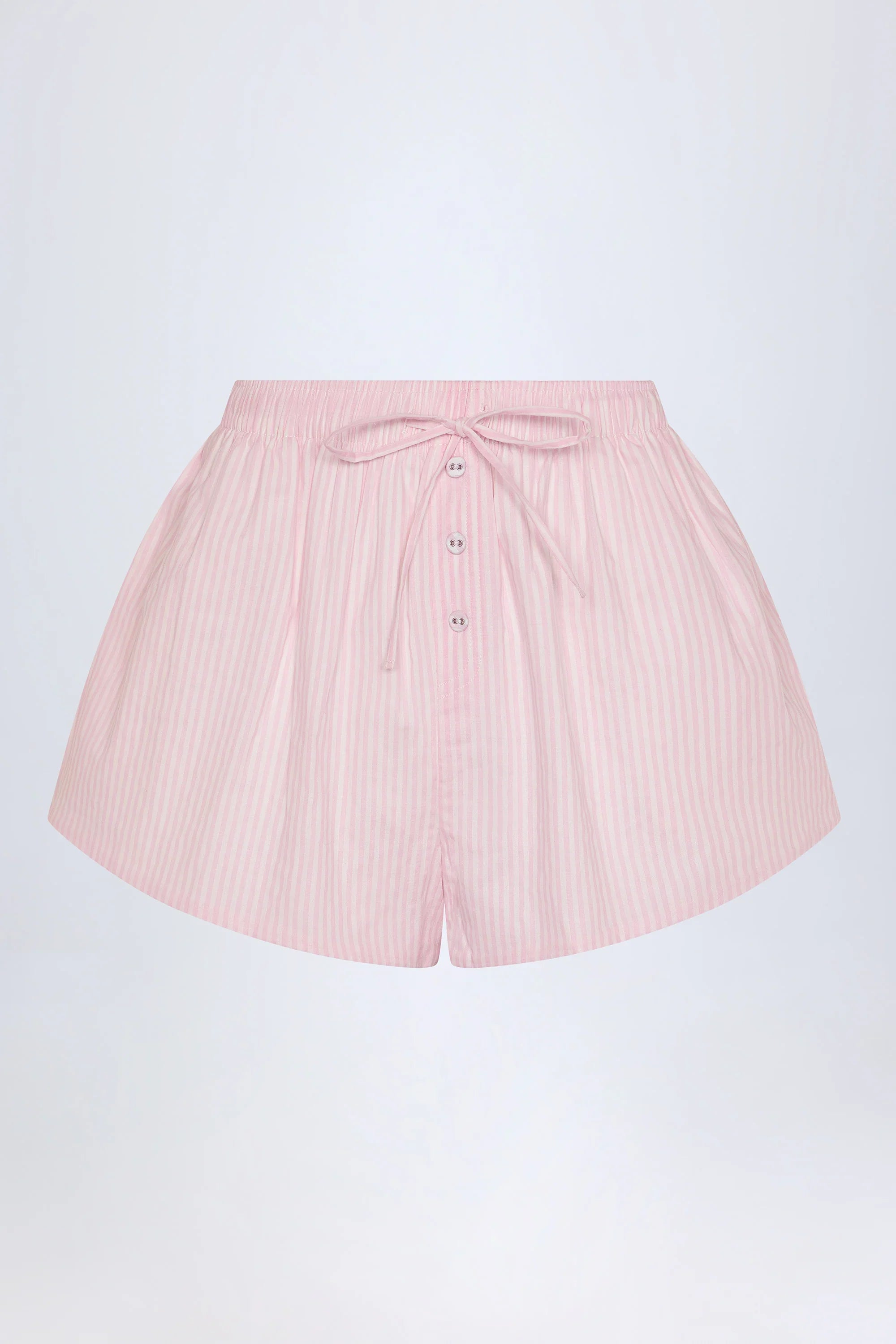 Tie-Front Cotton-Poplin Shorts in Pink White Stripe